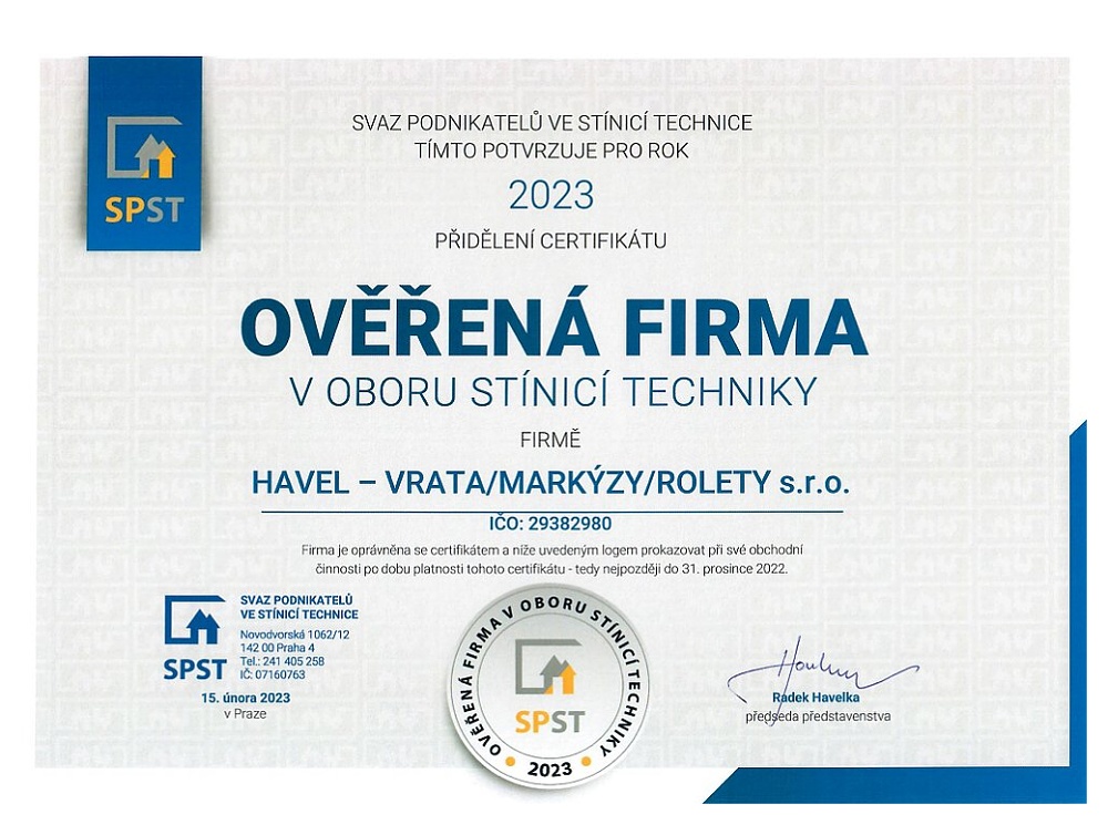 Certifikát 'Ověřená firma'